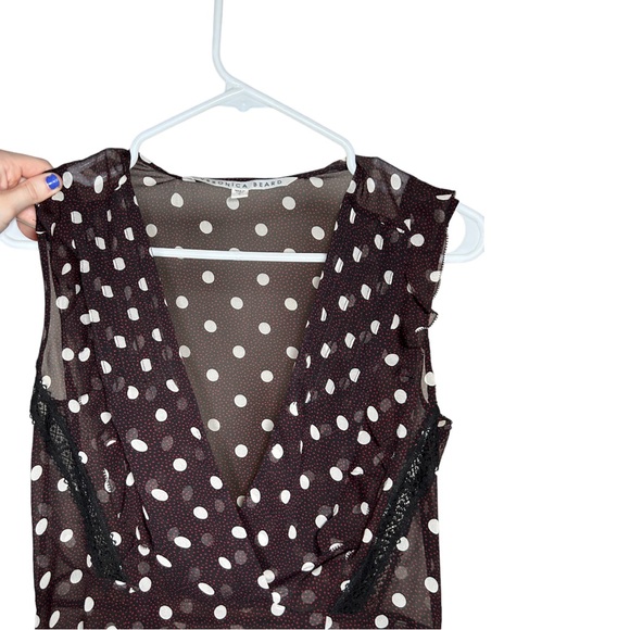 Veronica Beard Elle Polka-Dot 100% Silk Chiffon Top Black/Red/Cream Size 0 - Picture 2 of 16